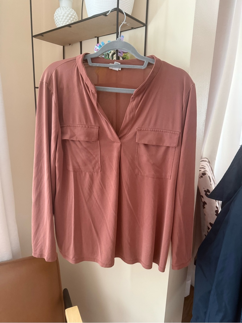 a new day Dusty Rose Long-Sleeve Split-Neck Pocket Shirt